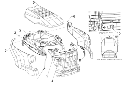 Hood Diagram and Parts List for XT1-LT46EFI (13A9A1CN009)(2017) Cub Cadet Lawn Tractor